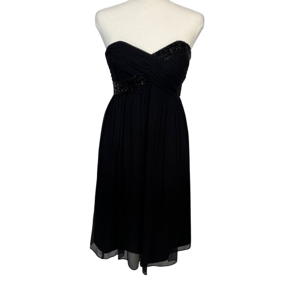Maggy London Black Silk Strapless Beaded Dress Women’s 2 Evening Occasion Event - Picture 2 of 16